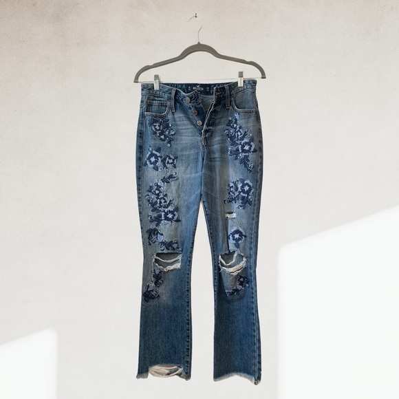 High Rise Vintage Straight Button Fly Ripped Jeans - Picture 1 of 14